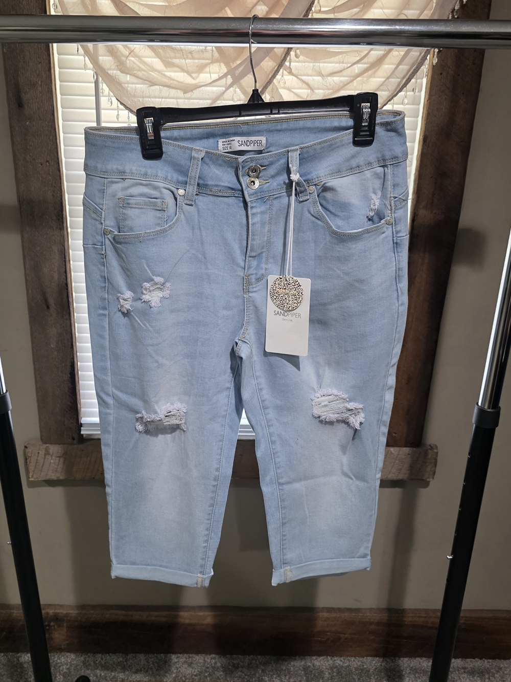 Sandpiper Light Blue Distressed Cropped Jeans